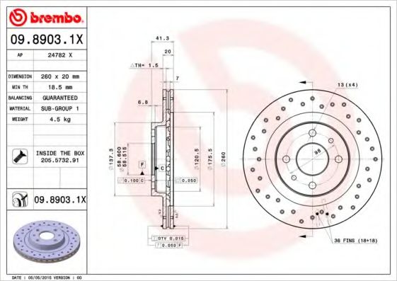 BREMBO - 09.8903.1X - Тормозной диск (Тормозная система)