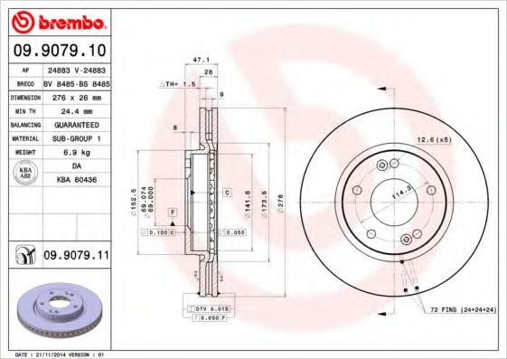 BREMBO - 09.9079.11 - Тормозной диск (Тормозная система)