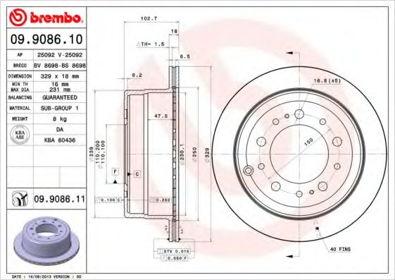 BREMBO - 09.9086.10 - Тормозной диск (Тормозная система)