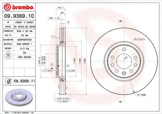 BREMBO - 09.9369.10 - Тормозной диск (Тормозная система)