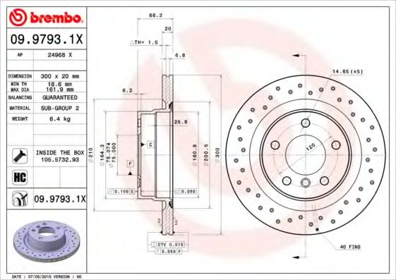 BREMBO - 09.9793.1X - Тормозной диск (Тормозная система)