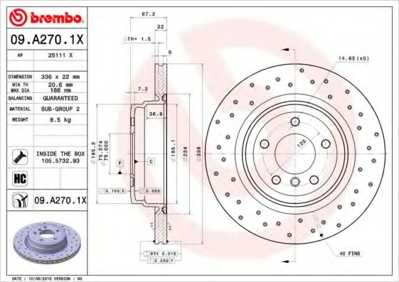 BREMBO - 09.A270.1X - Тормозной диск (Тормозная система)