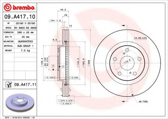 BREMBO - 09.A417.11 - Тормозной диск (Тормозная система)