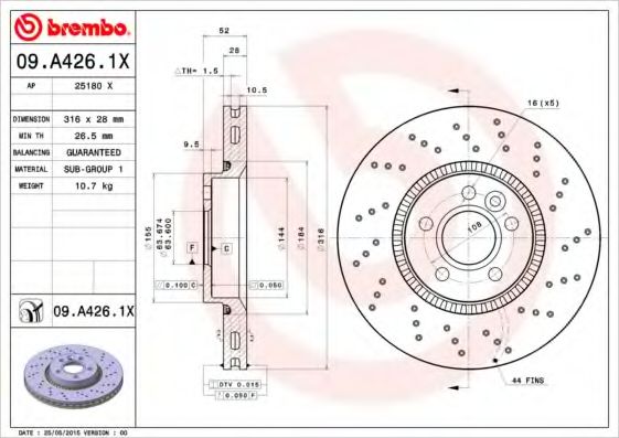 BREMBO - 09.A426.1X - Тормозной диск (Тормозная система)