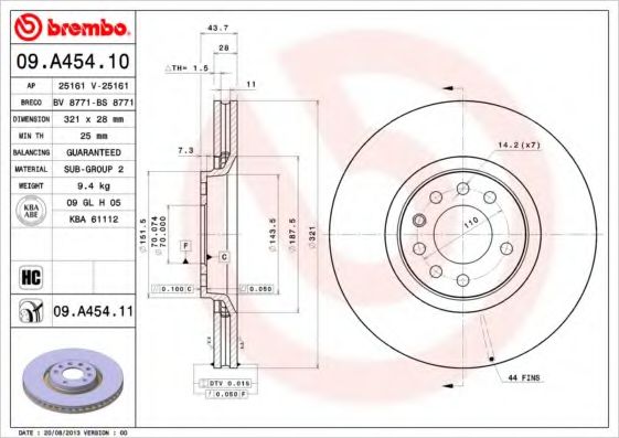 BREMBO - 09.A454.11 - Тормозной диск (Тормозная система)