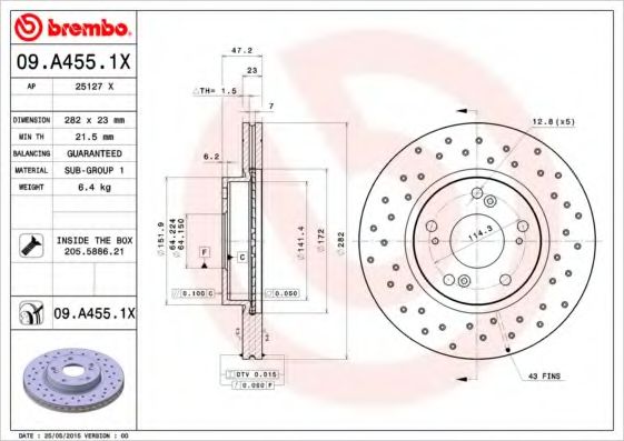 BREMBO - 09.A455.1X - Тормозной диск (Тормозная система)