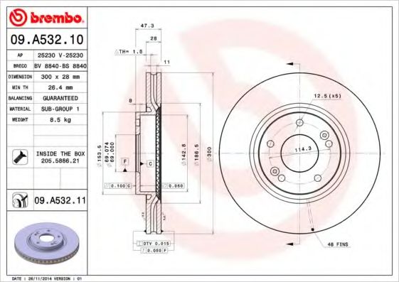 BREMBO - 09.A532.11 - Тормозной диск (Тормозная система)