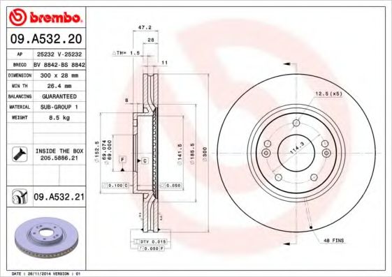 BREMBO - 09.A532.20 - Тормозной диск (Тормозная система)