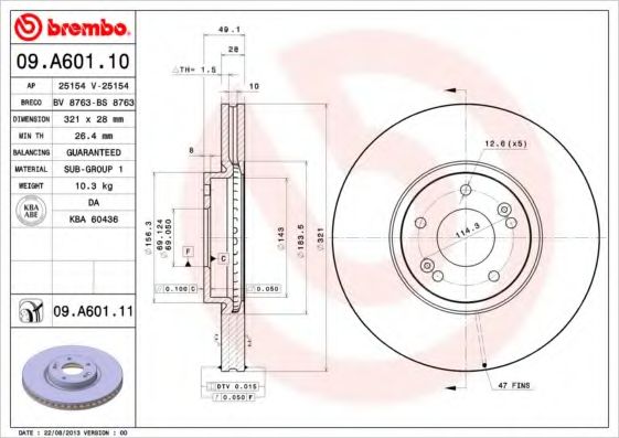 BREMBO - 09.A601.10 - Тормозной диск (Тормозная система)