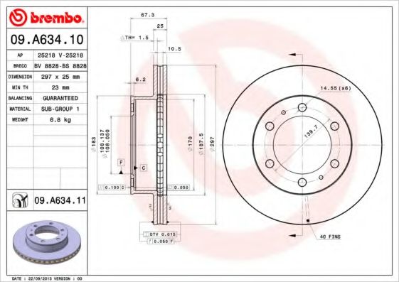 BREMBO - 09.A634.11 - Тормозной диск (Тормозная система)