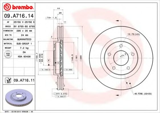 BREMBO - 09.A716.11 - Тормозной диск (Тормозная система)