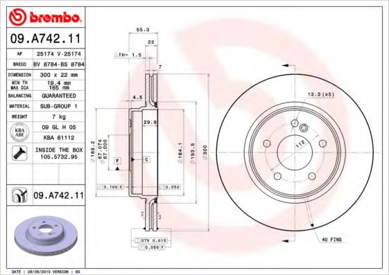 BREMBO - 09.A742.11 - Тормозной диск (Тормозная система)