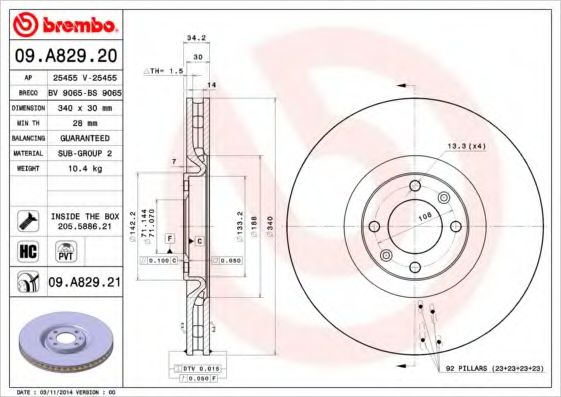 BREMBO - 09.A829.21 - Тормозной диск (Тормозная система)