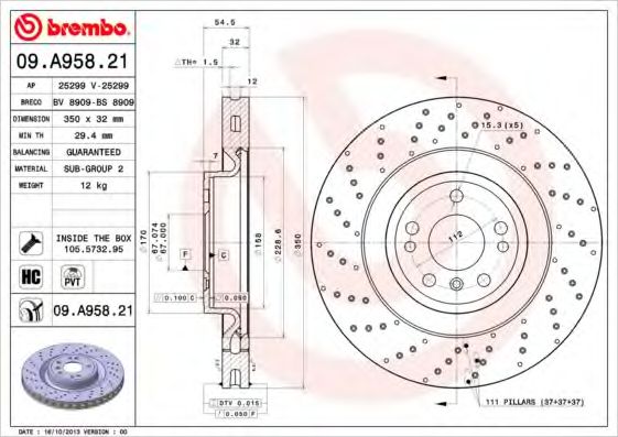 BREMBO - 09.A958.21 - Тормозной диск (Тормозная система)