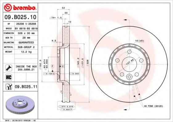 BREMBO - 09.B025.11 - Тормозной диск (Тормозная система)