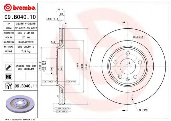 BREMBO - 09.B040.11 - Тормозной диск (Тормозная система)