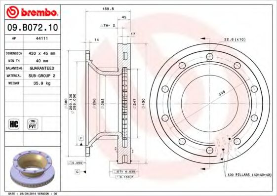 BREMBO - 09.B072.10 - Тормозной диск (Тормозная система)