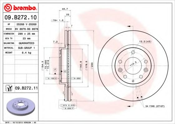 BREMBO - 09.B272.10 - Тормозной диск (Тормозная система)