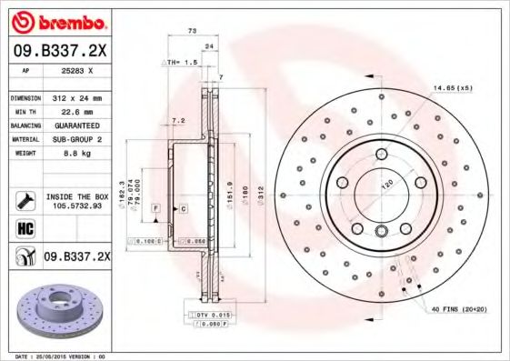 BREMBO - 09.B337.2X - Тормозной диск (Тормозная система)