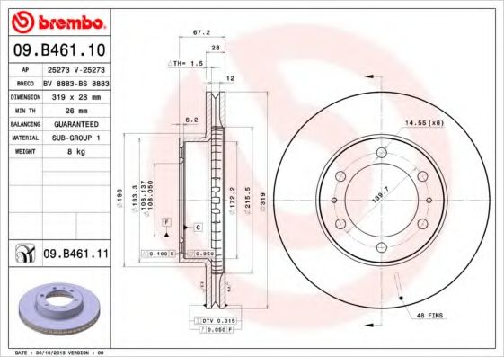 BREMBO - 09.B461.10 - Тормозной диск (Тормозная система)