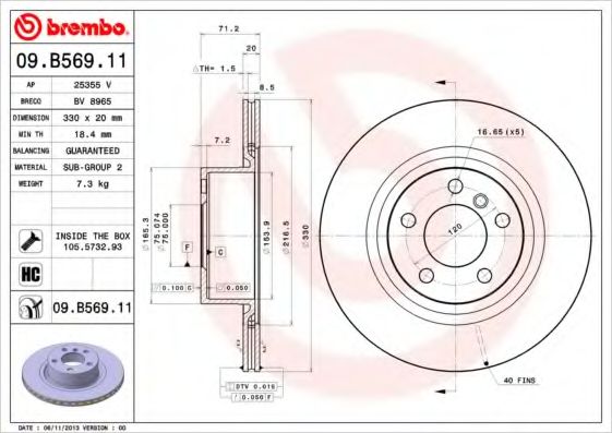 BREMBO - 09.B569.11 - Тормозной диск (Тормозная система)