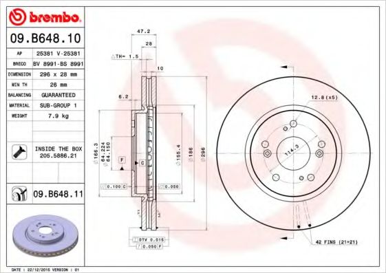 BREMBO - 09.B648.10 - Тормозной диск (Тормозная система)