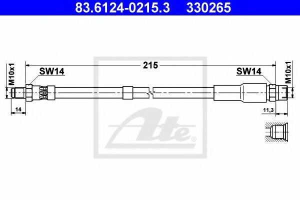 ATE - 83.6124-0215.3 - Тормозной шланг (Тормозная система)