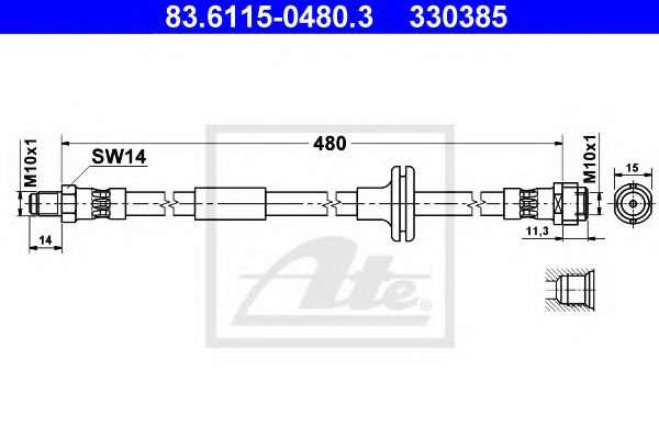 ATE - 83.6115-0480.3 - Тормозной шланг (Тормозная система)