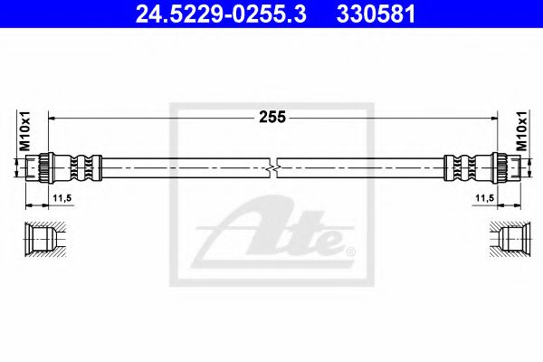 ATE - 24.5229-0255.3 - Тормозной шланг (Тормозная система)