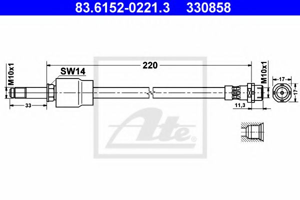 ATE - 83.6152-0221.3 - Тормозной шланг (Тормозная система)