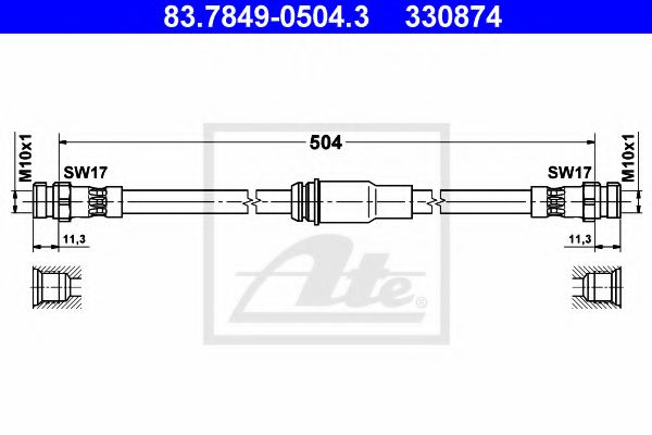 ATE - 83.7849-0504.3 - Тормозной шланг (Тормозная система)