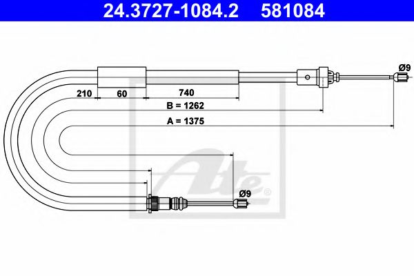 ATE - 24.3727-1084.2 - Трос, стояночная тормозная система (Тормозная система)