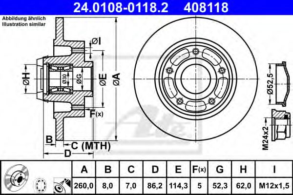 ATE - 24.0108-0118.2 - Тормозной диск (Тормозная система)