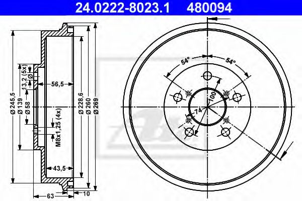 ATE - 24.0222-8023.1 - Тормозной барабан (Тормозная система)