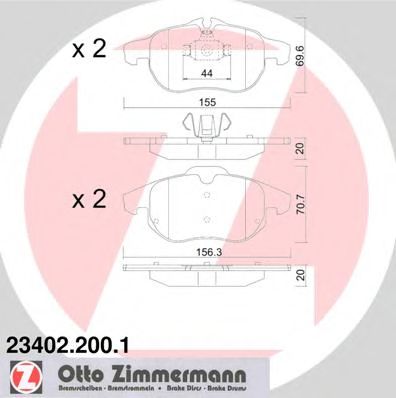 ZIMMERMANN - 23402.200.1 - Комплект тормозных колодок, дисковый тормоз (Тормозная система)