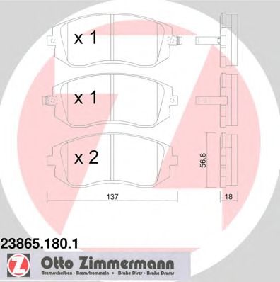 ZIMMERMANN - 23865.180.1 - Комплект тормозных колодок, дисковый тормоз (Тормозная система)