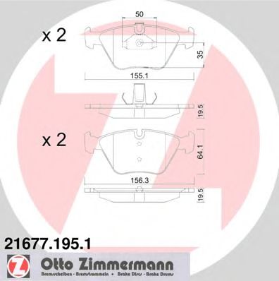 ZIMMERMANN - 21677.195.1 - Комплект тормозных колодок, дисковый тормоз (Тормозная система)