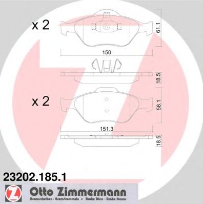 ZIMMERMANN - 23202.185.1 - Комплект тормозных колодок, дисковый тормоз (Тормозная система)