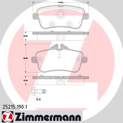 ZIMMERMANN - 25215.190.1 - Комплект тормозных колодок, дисковый тормоз (Тормозная система)