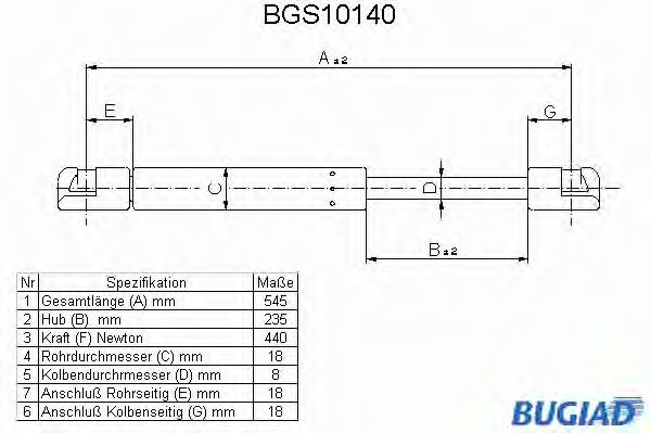 BUGIAD - BGS10140 - Газовая пружина, крышка багажник (Кузов)