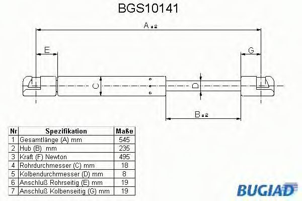 BUGIAD - BGS10141 - Газовая пружина, крышка багажник (Кузов)