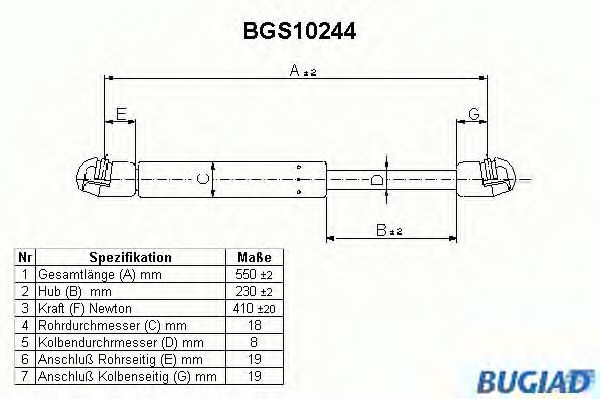 BUGIAD - BGS10244 - Газовая пружина, крышка багажник