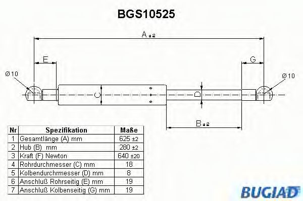 BUGIAD - BGS10525 - Газовая пружина, крышка багажник