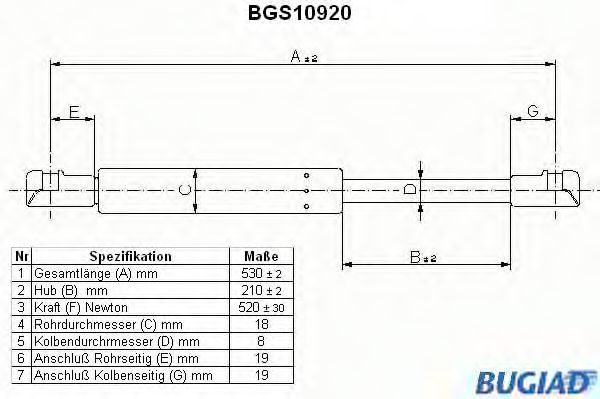 BUGIAD - BGS10920 - Газовая пружина, крышка багажник