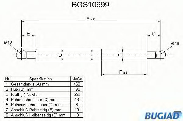 BUGIAD - BGS10699 - Газовая пружина, капот