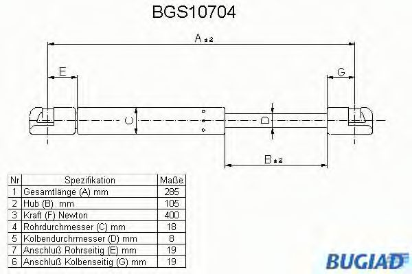 BUGIAD - BGS10704 - Газовая пружина, крышка багажник