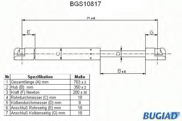 BUGIAD - BGS10817 - Газовая пружина, капот