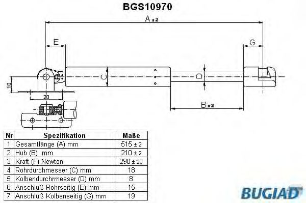 BUGIAD - BGS10970 - Газовая пружина, капот