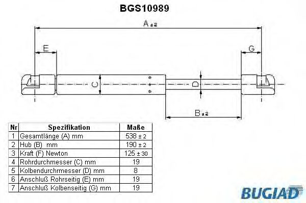 BUGIAD - BGS10989 - Газовая пружина, капот