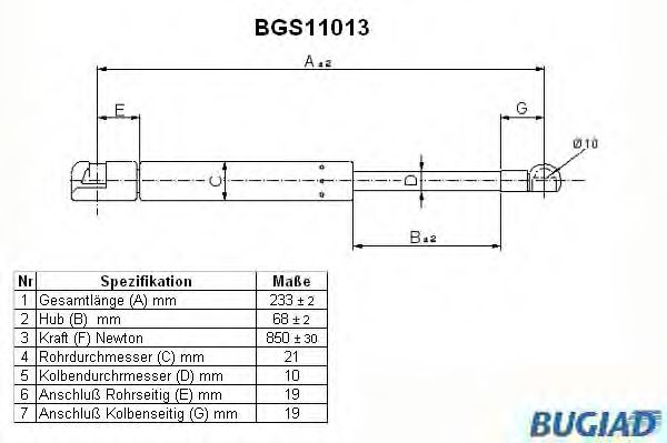 BUGIAD - BGS11013 - Газовая пружина, капот (Кузов)